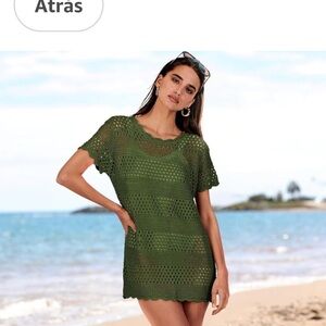 Green Crochet Knit Beach Coverup
